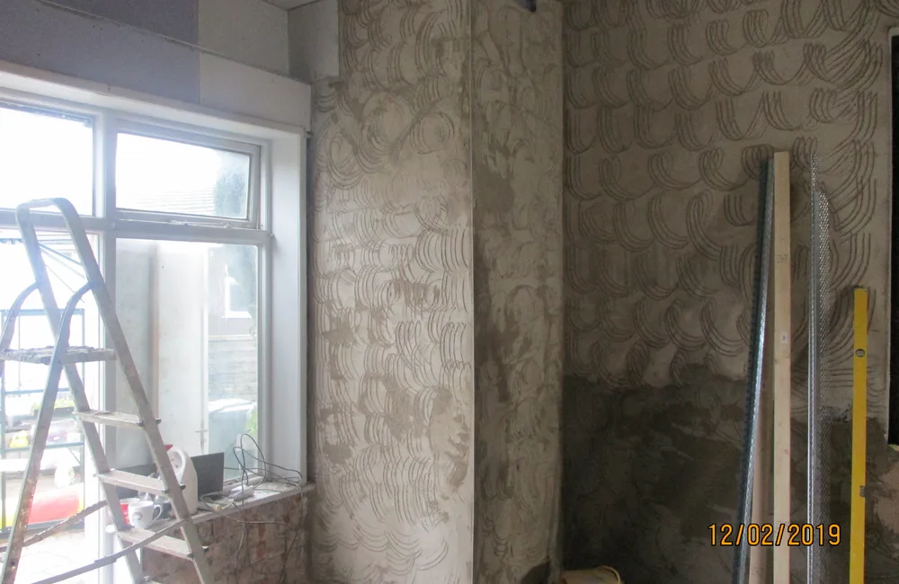 Interior room during plaster preparation