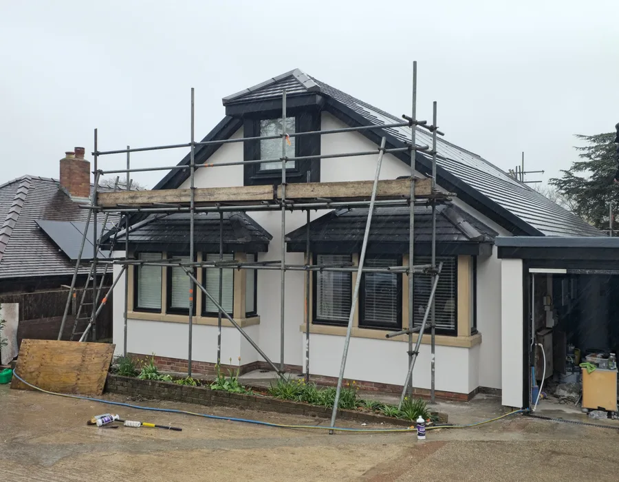 Rendered gable project with scaffold access